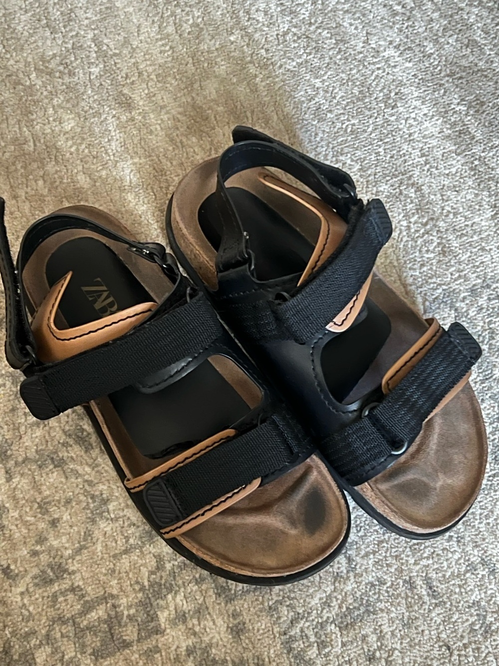 Zara Technical Sport Black & Brown Leather-Strap Women's Sandals 9.5